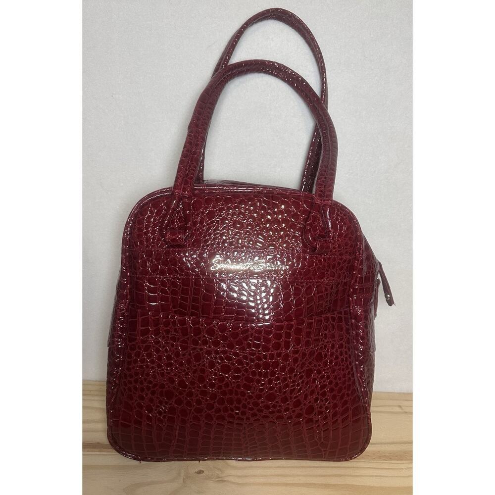 Samantha Brown Travel Bag Dowel Womens Red Crocco Embossed Faux Leather NWOT